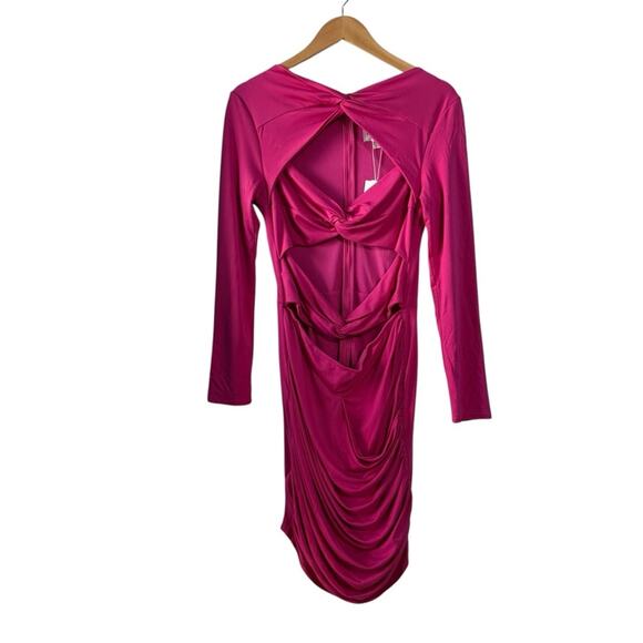 YAURA Fope Twist Front Cutout Dress Hot Pink Ruched Bodycon Club  NEW UK 6 US 2 - Picture 10 of 12